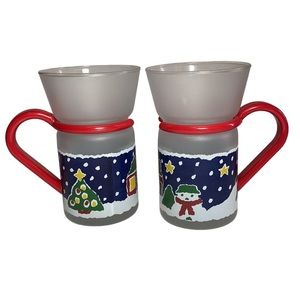 Vintage Whimsical Snowman Winter theme frosted mugs With Handles by Inspiration